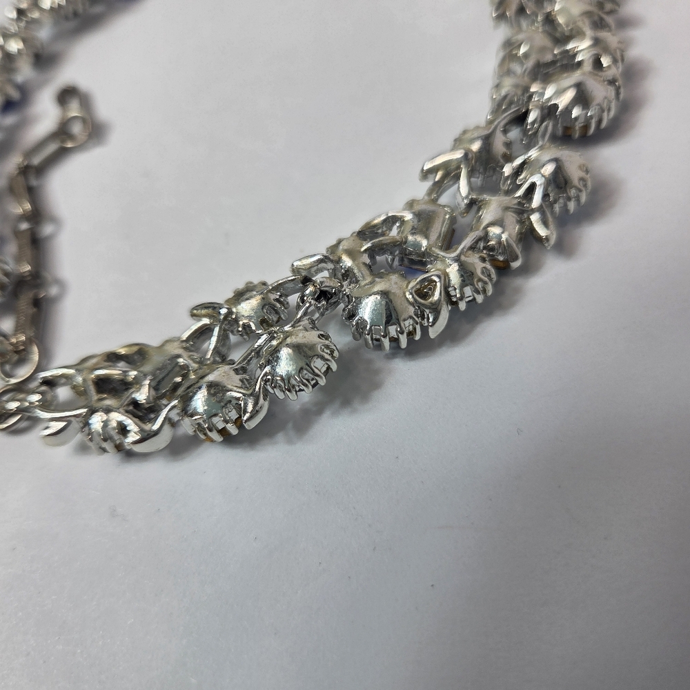 vtg Lisner blue green prong set rhinestone necklace mid century blingy signed - Picture 12 of 16